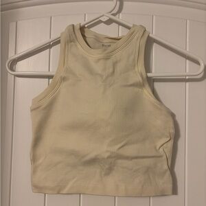 Cream Ribbed Workout Tank Top - Built in Bra